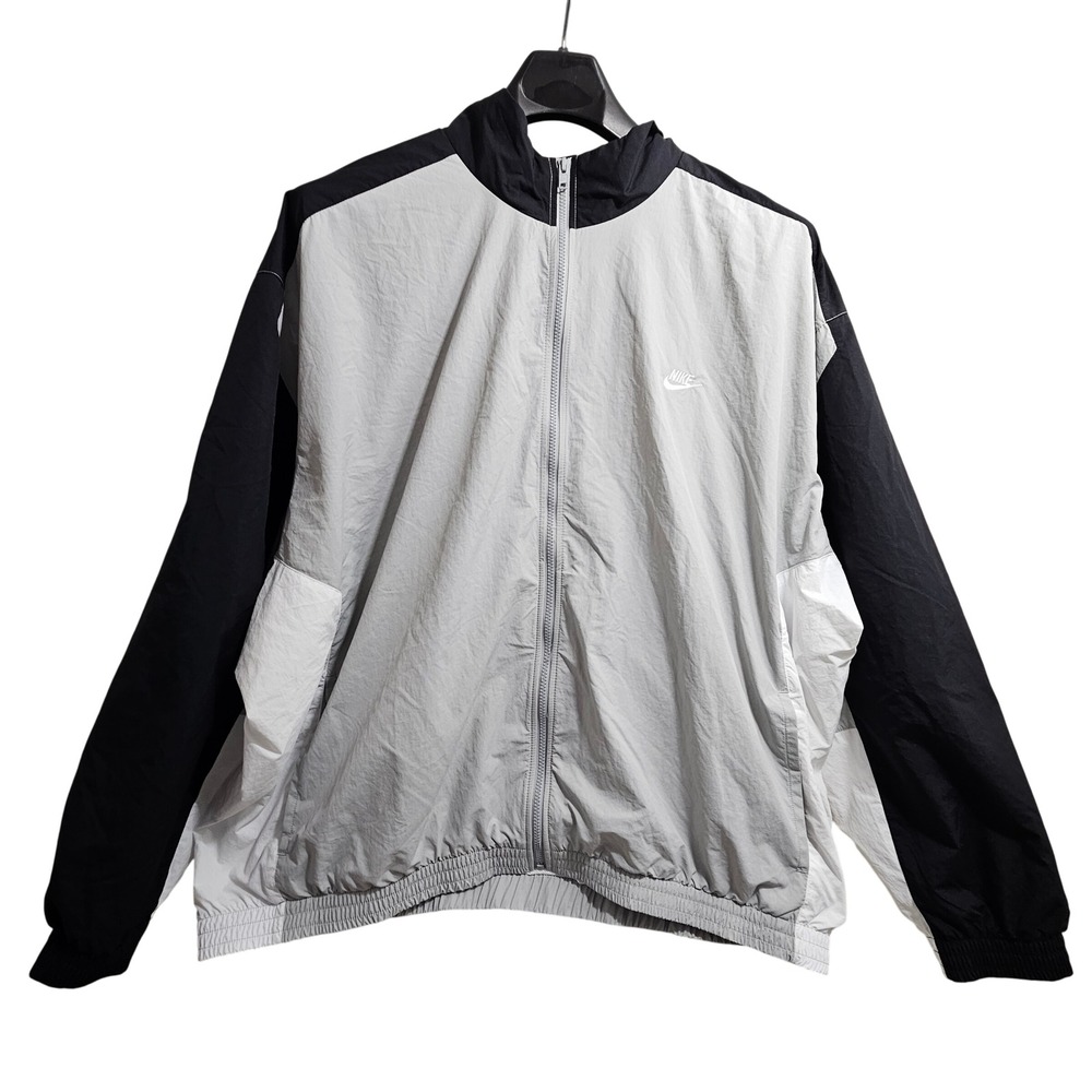 Nike Windbreaker Mens 3XL Grey Black White Oversized Full Zip HQ6109-077